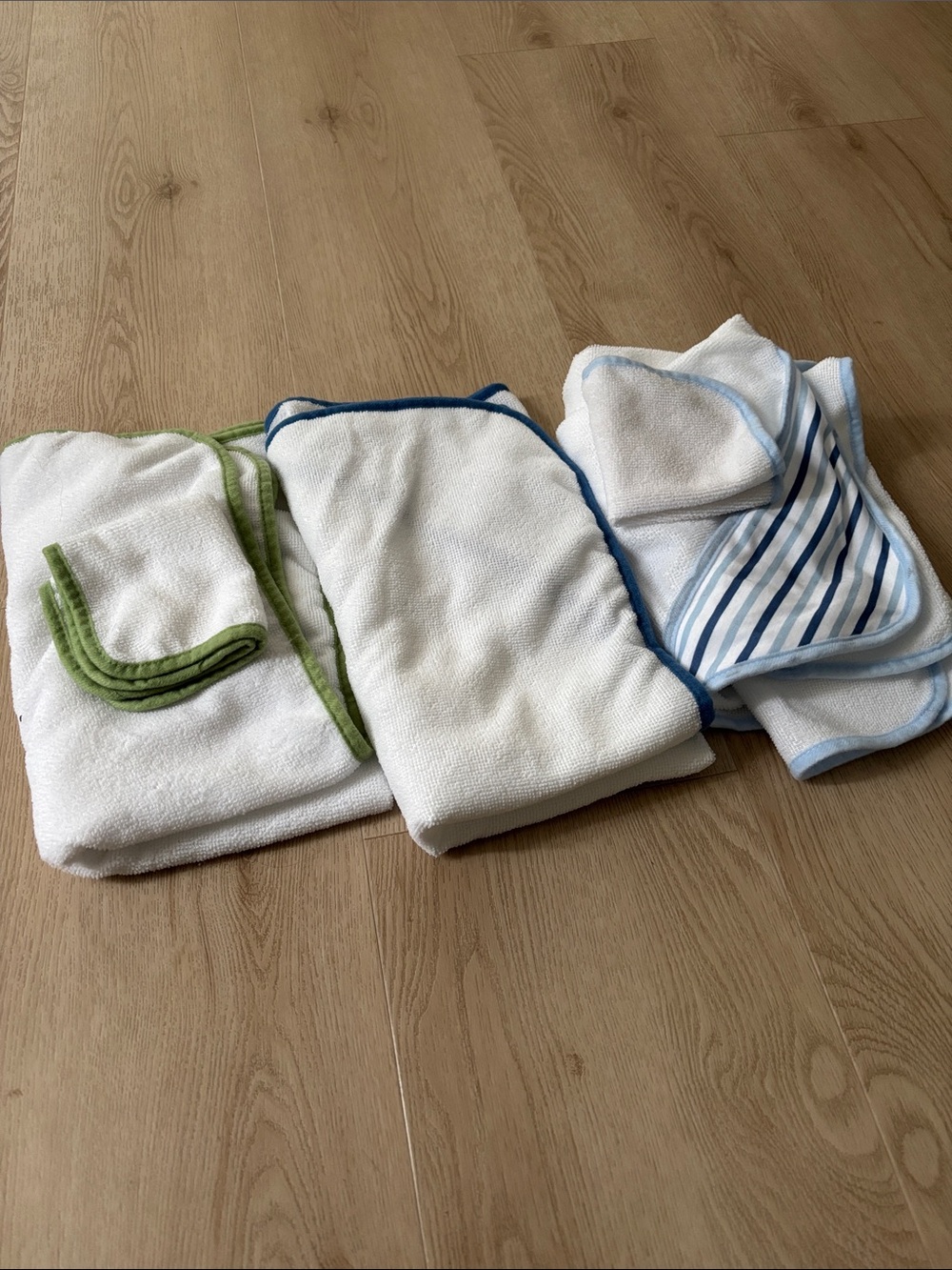 Baby Towels Set - White with Blue & Green Trim